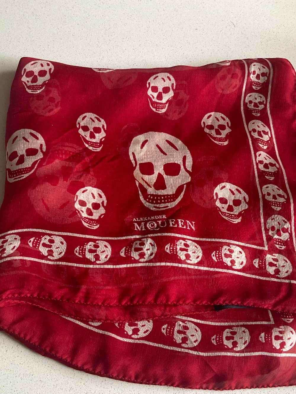 Alexander McQueen Silk Skull Scarf - Red and White